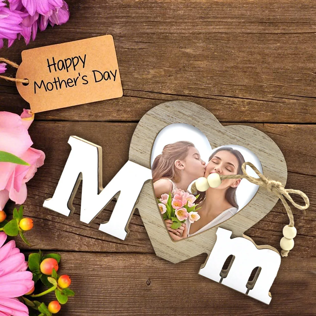 1PC Wooden Love Photo Frame Crafts for Wedding Mr&Mrs Love Heart Photo Frame Mother's/Father's Day Gifts Romantic Table HomeDeco