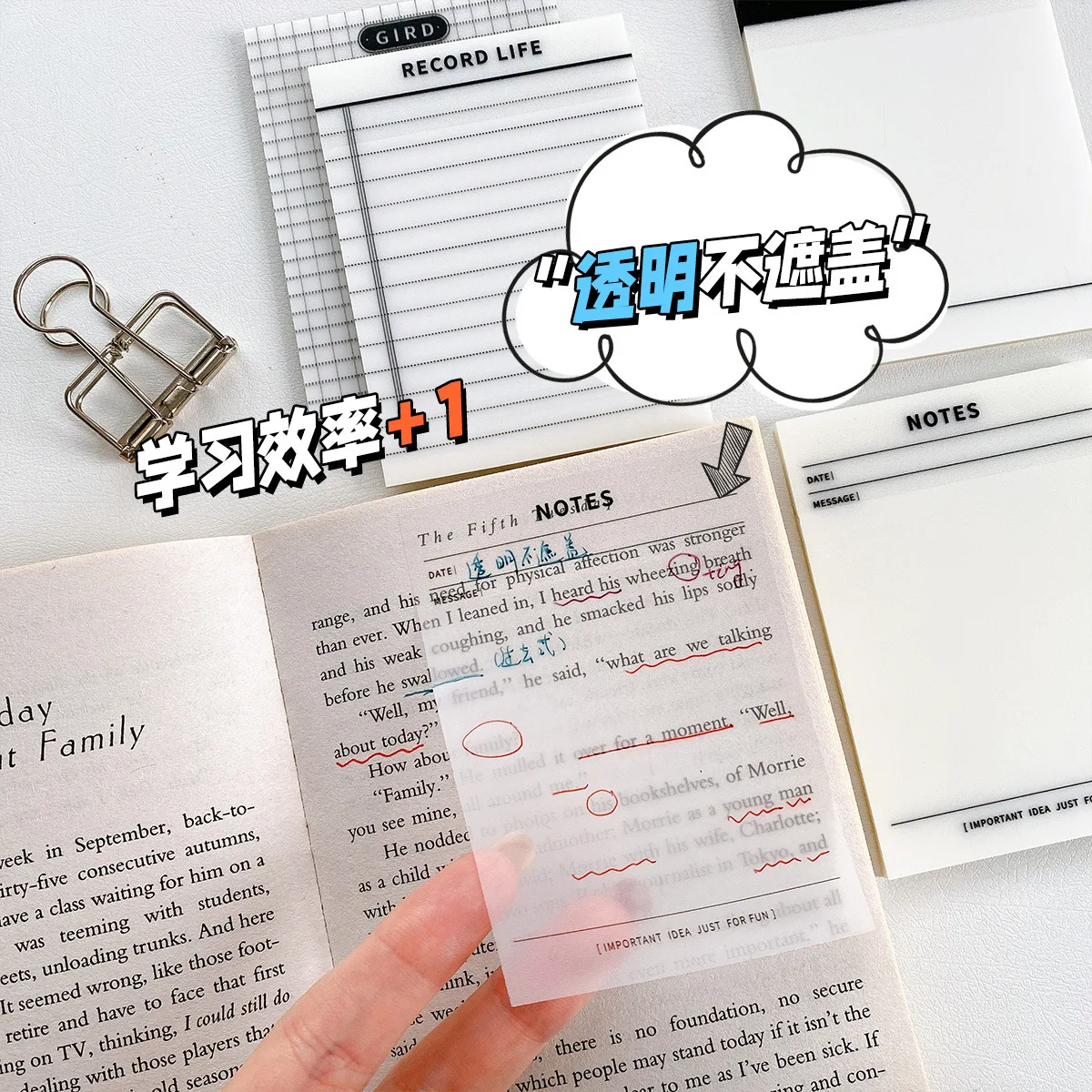 50 sheets PET Transparent Self-Adhesive Waterproof  Memo Pad Cute Notes Korean Style Office Index Notepad  Kawaii Stationery