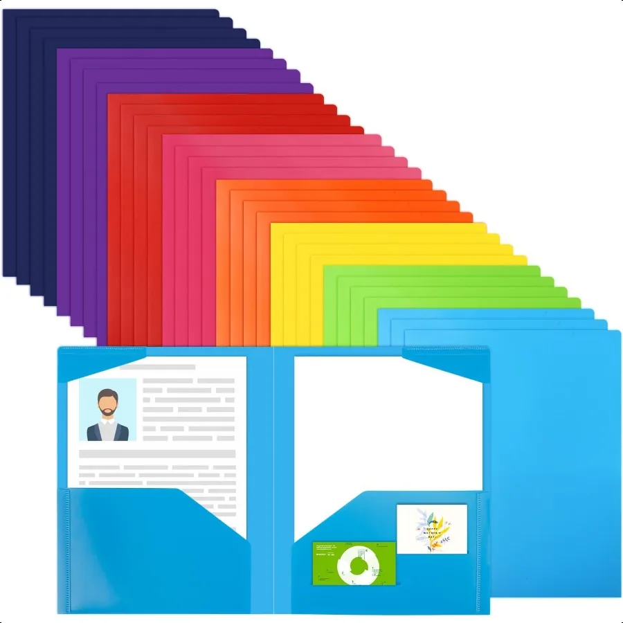 

32pcs Plastic Folders with Pockets Heavy Duty Folders with 4 Pockets for Office and School Letter Size 8 Assorted Colors