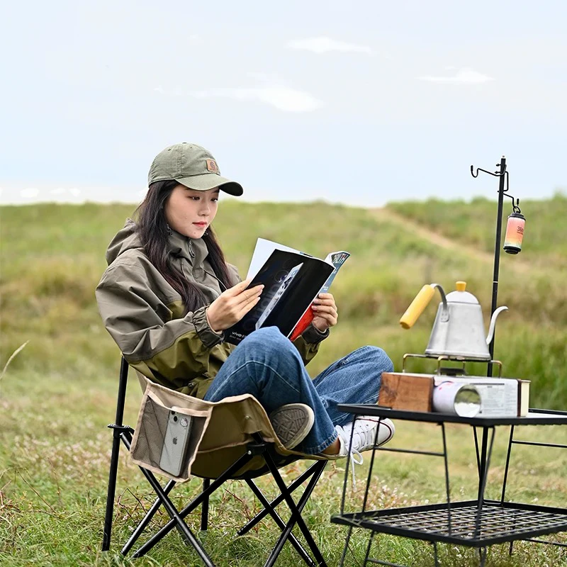 Portable Folding Camping Moon Chair, Lightweight Outdoor Picnic Fishing Stool, Compact Foldable Seat for Hiking Backpacking