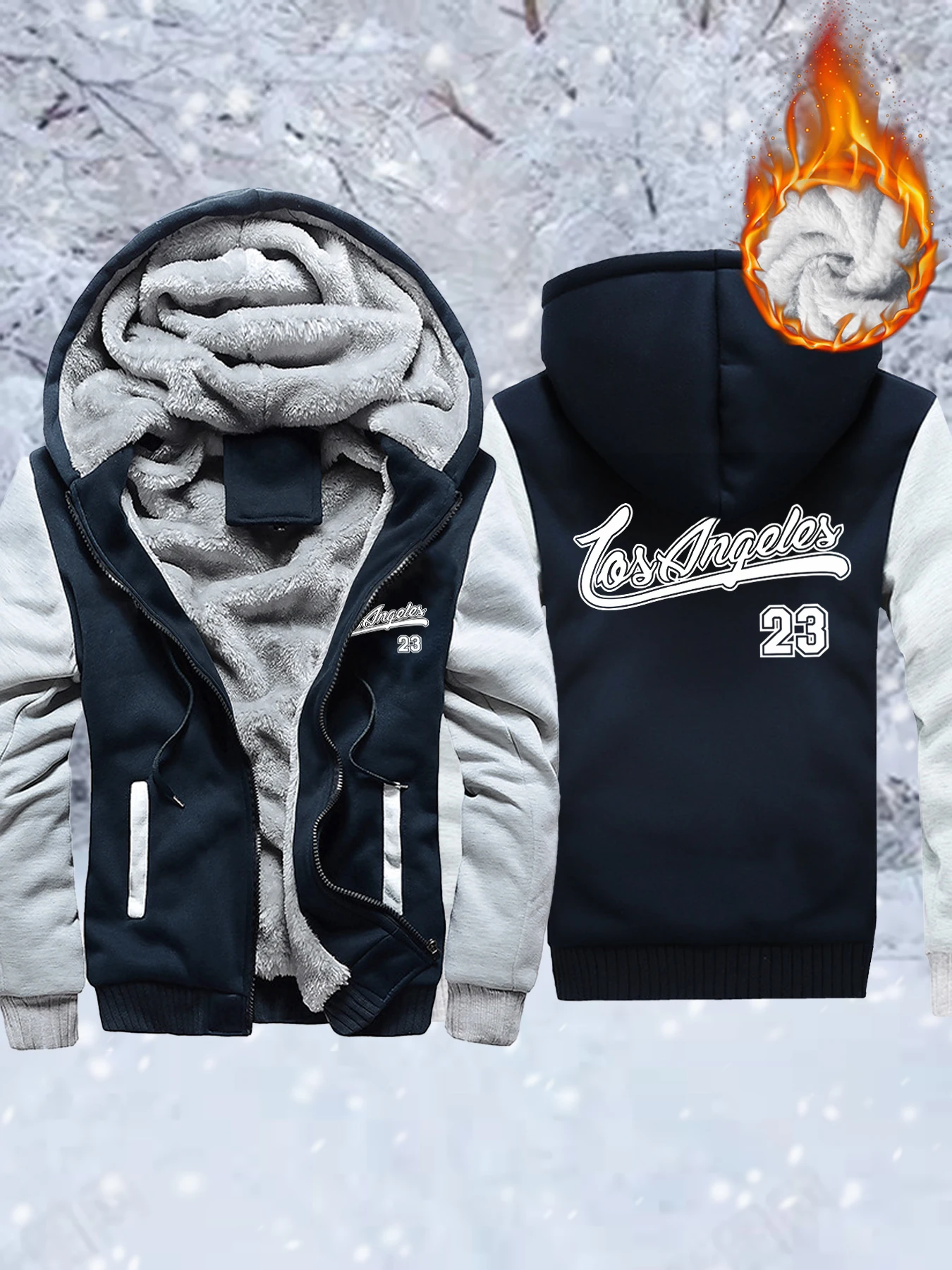 

Los Angeles Number 23 Pattern Man'S New Fleece Pocket Jackets Basics Zip-Up Coat Thicken Winter Sportswear Warm Comfy Outwear