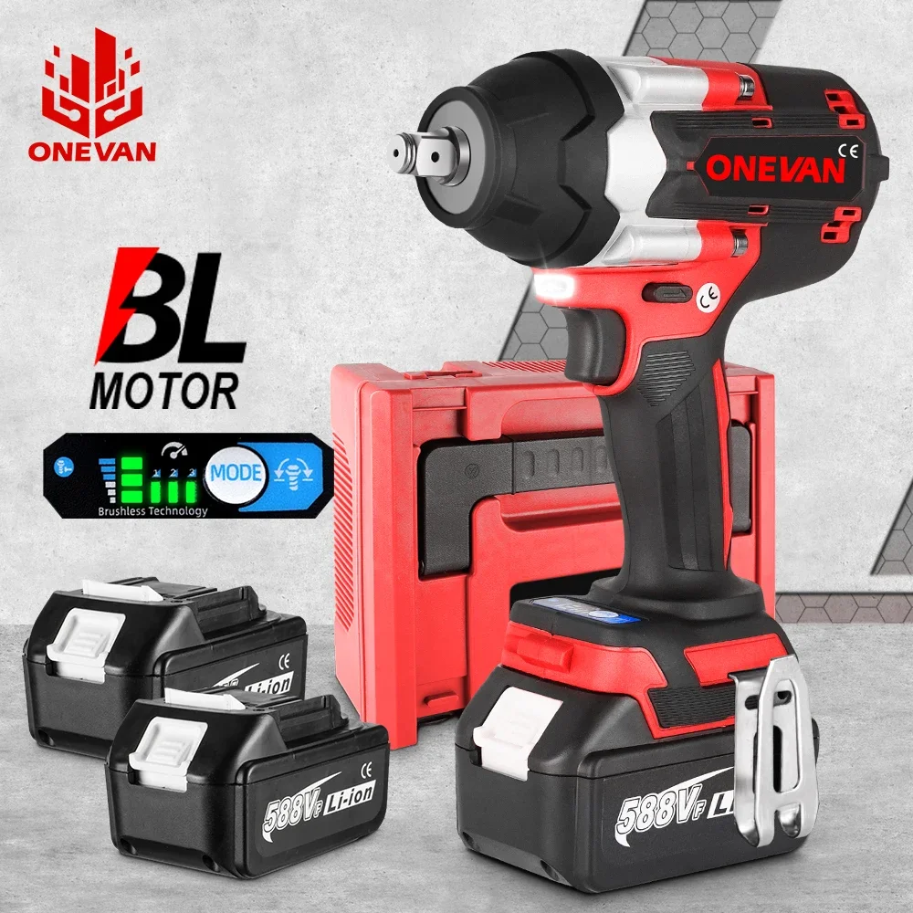 ONEVAN 1800 N.M Torque Brushless Electric Wrench Driver Cordless Impact Wrench Battery Drill Power Tools For Makita 18V Battery