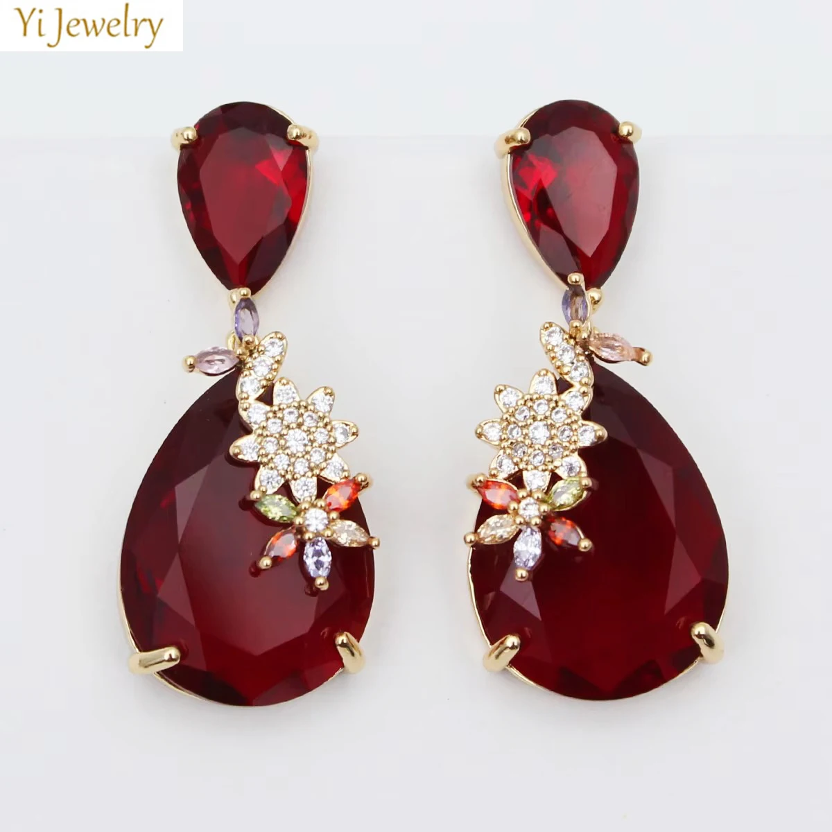 Dark Red Royalblue Water Drop Dangle Earrings for Women Elegant Jewelry Wedding Evening Party Office Lady Gift