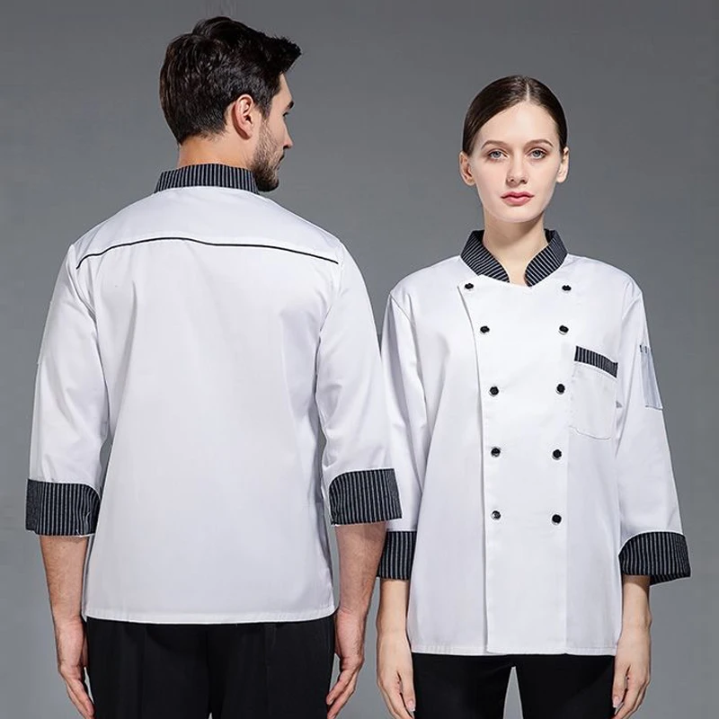 Disfraz de Chef de manga larga para hombre y mujer, chaqueta de cocina para Hotel, camisa de Chef, gorro de cocina para panadería, delantal de camarero y cafetería, otoño