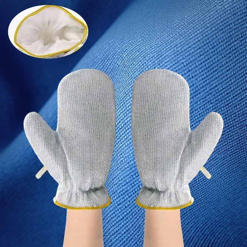 Waterproof Fleece Lined Thickened Dishwashing Gloves Silver Fiber Scrub Cloth Household Cleaning Kitchen Work Gloves
