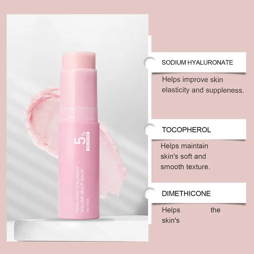 Pink Collagen Multi Balm Stick With 5% Volufiline Hydrating Plumping Reduce Fine Lines Brighten Face Lip Body Skin Care view 2