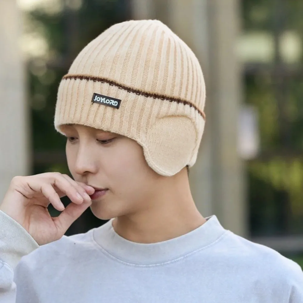 Fashion Thickened Knitted Hat Warm with Earmuffs Ear Protector Cap Soft Windproof Skiing Cap Unisex
