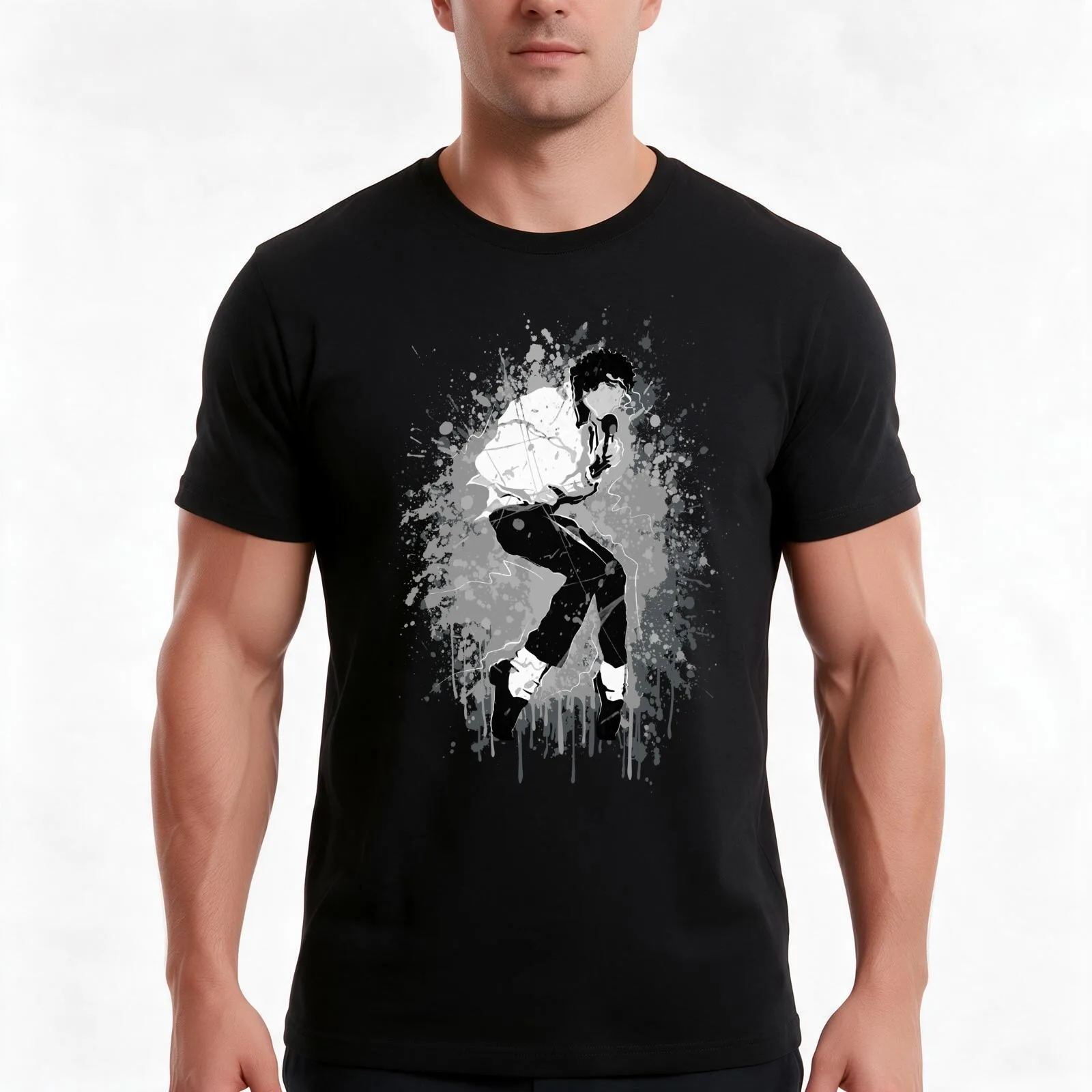 Toe Stand - greyscale paint T-Shirt, Summer Casual Cotton Tee, Oversized Streetwear Tops, Vintage Graphic Print, 100% Cotton