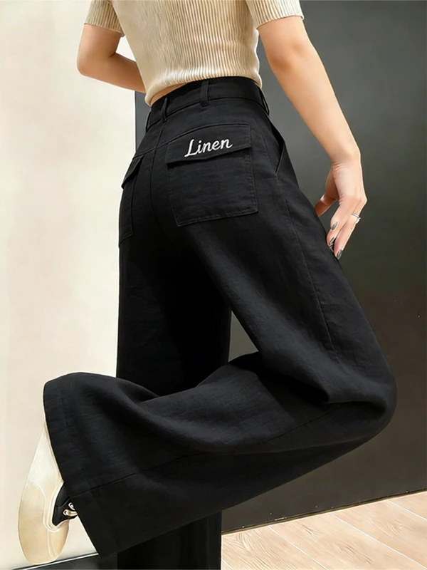 

Black High Waist Wide Leg Straight Cut Pants Women's Casual Loose Slimming Large Size Commute Simple Summer New Arrival Long ...