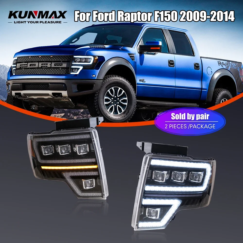 

Пара светодиодных автомобильных фар в сборе для Ford Raptor F150 2009-2014, передняя фара DRL, указатель поворота, фары Plug and Play