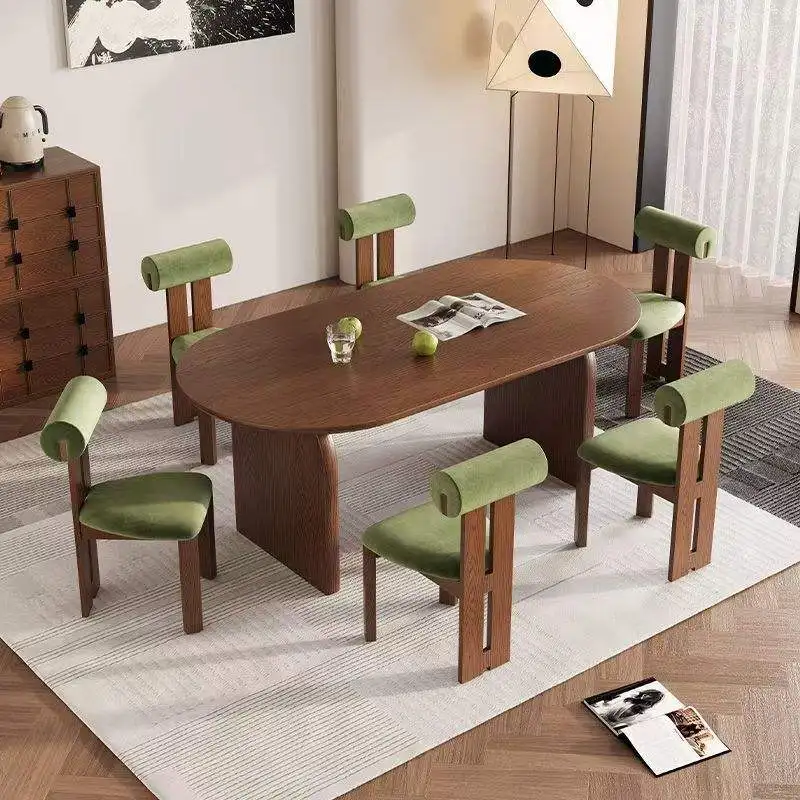 &* French Modern Style Solid Black White Ash Wood 6-Piece Dining Table Chair Set For Home Small Apartment Dining Use