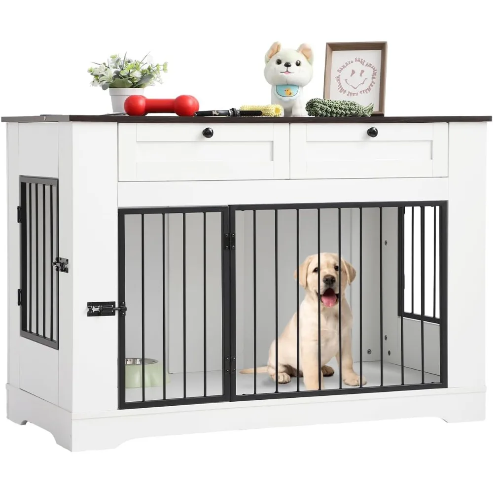 

Masterpiece 47" Dog Crate Furniture, Heavy Duty Dog Kennel Furniture For Medium Dogs Wooden Double Dog Kennel Furniture With 2