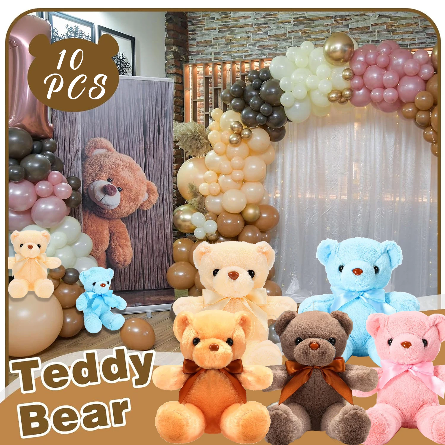 10Pcs Valentine  Bears Stuffed Animals Soft Toy 12 Inch Cute Bears with Ribbon Bow for Kids Boys Girls Birthday Baby Shower