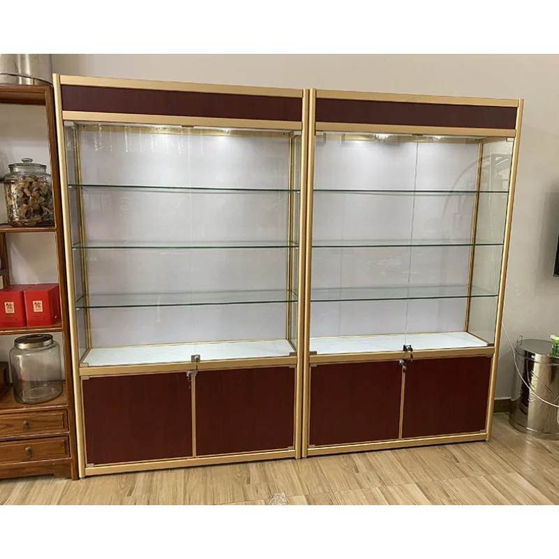 custom.Retail Smoke Shop Shelves Grocery Store  Tall Display with Led Lighting Shop Lockable Display Cabinet Glass