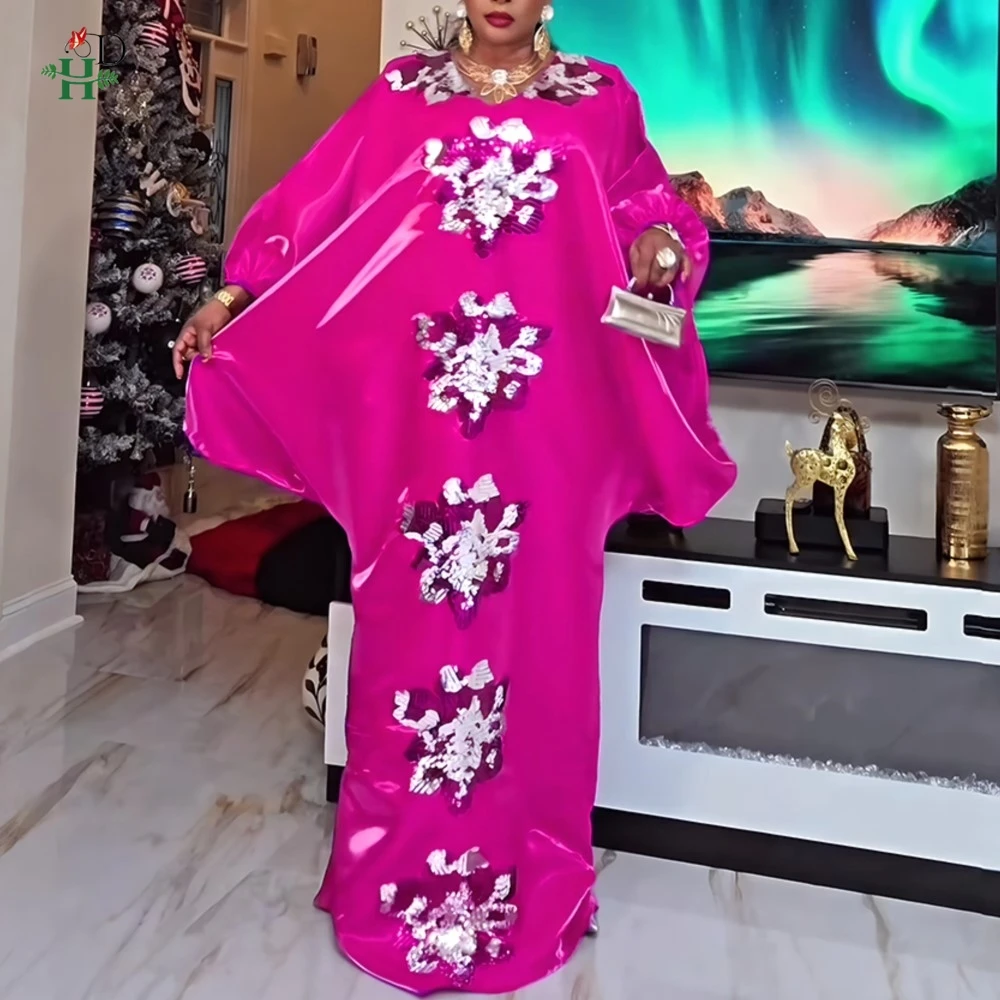

2026 Новое африканское платье-кафтан больших размеров с блестками и цветочной вышивкой, свободное платье с пышными рукавами, платье Джеллаба для свадебной вечеринки, турецкое платье