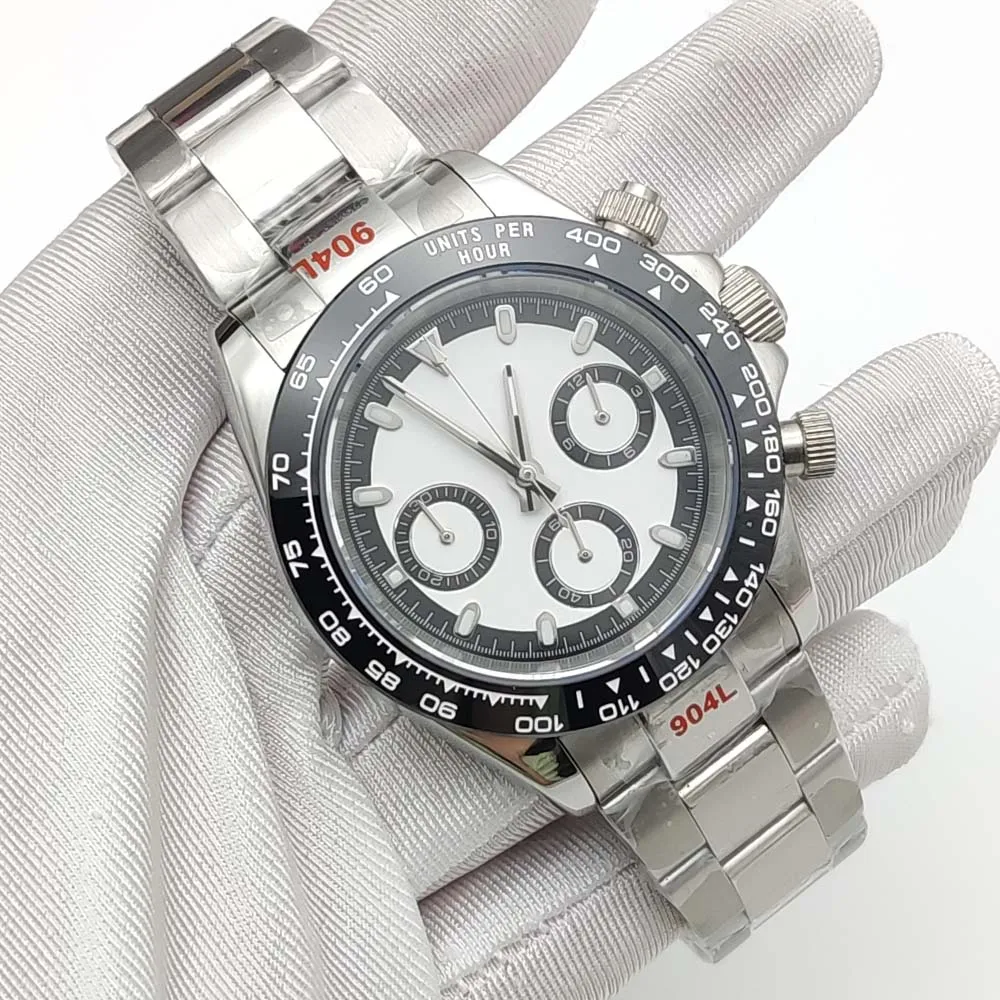 Orologio sportivo da uomo d'affari al quarzo VK63, cassa resistente all'acqua in acciaio inossidabile con cinturino con fibbia pieghevole, vetro zaffiro