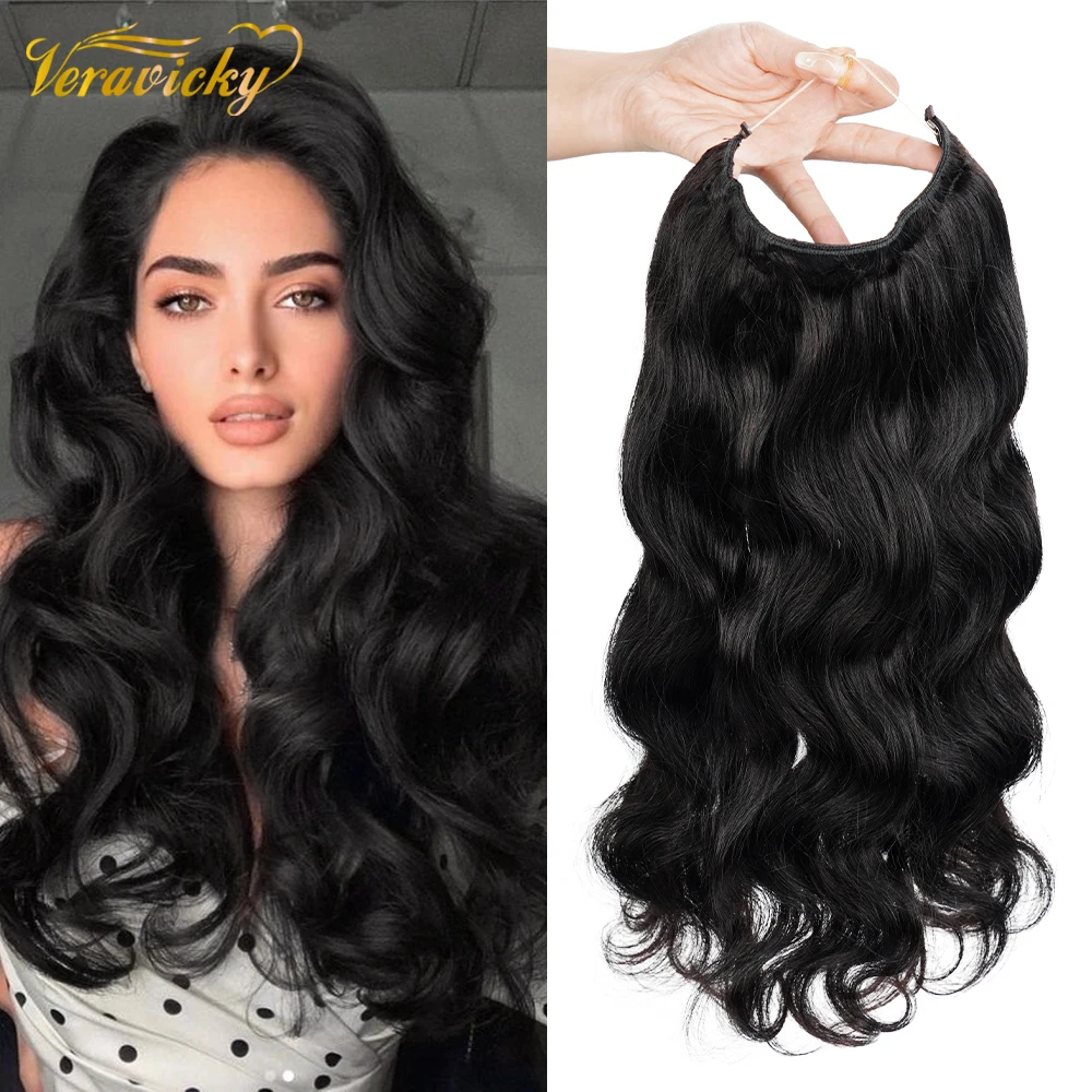 Veravicky-extensiones de cabello con alambre de pescado ajustable, 100G, 120G, 150G, 16 "-24", conjunto de una pieza, 5 clips