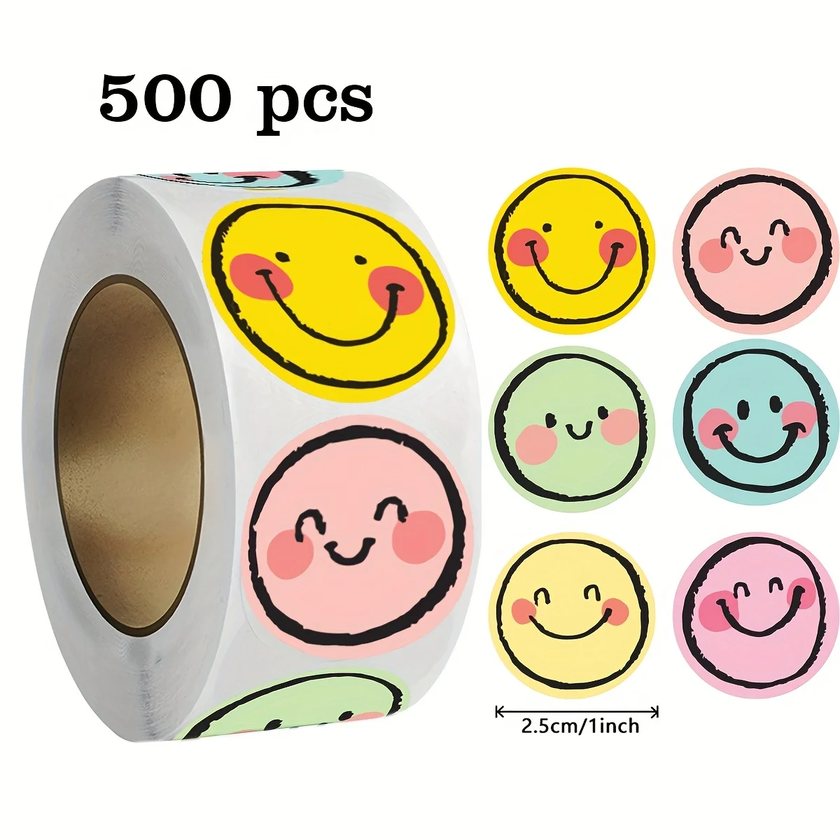 500 etiquetas de papel coloridas con cara sonriente, redondas, colores surtidos (amarillo, rosa, verde, azul, morado) para profesores y padres