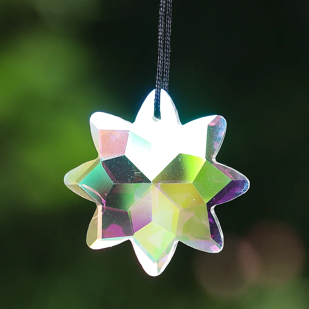 2PC 38MM Christmas Snowflakes Glass Crystal Pendant Faceted Prism Flower Star AB Color Sun Catcher Rainbow Chandelier Lamp Parts