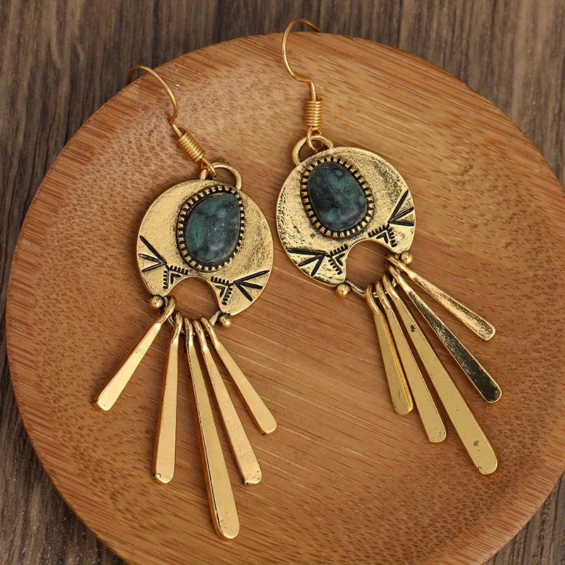 Retro Bohemian New Imitation Turquoise Inspired Elegant Tassel Earrings Fashion Women's Festival Party Jewelry Accessories Gifts