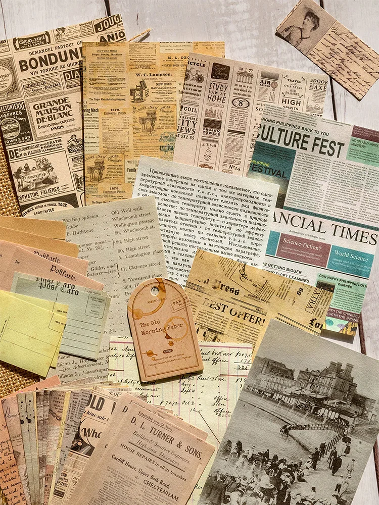 100pcs Vintage Scrapbooking Light Paper Kit DIY Junk Journal Collage Stationery Background Decor Materials for Creative Projects