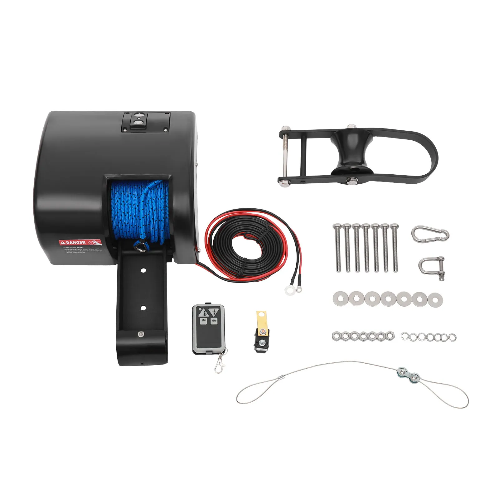 Boat Marine 35LBS Electric Anchor Winch Remote Control Electric Boat Winch  ABS Steel Stainless Steel, Rustproof, 100FT Rope 700LBS Breaking Strength