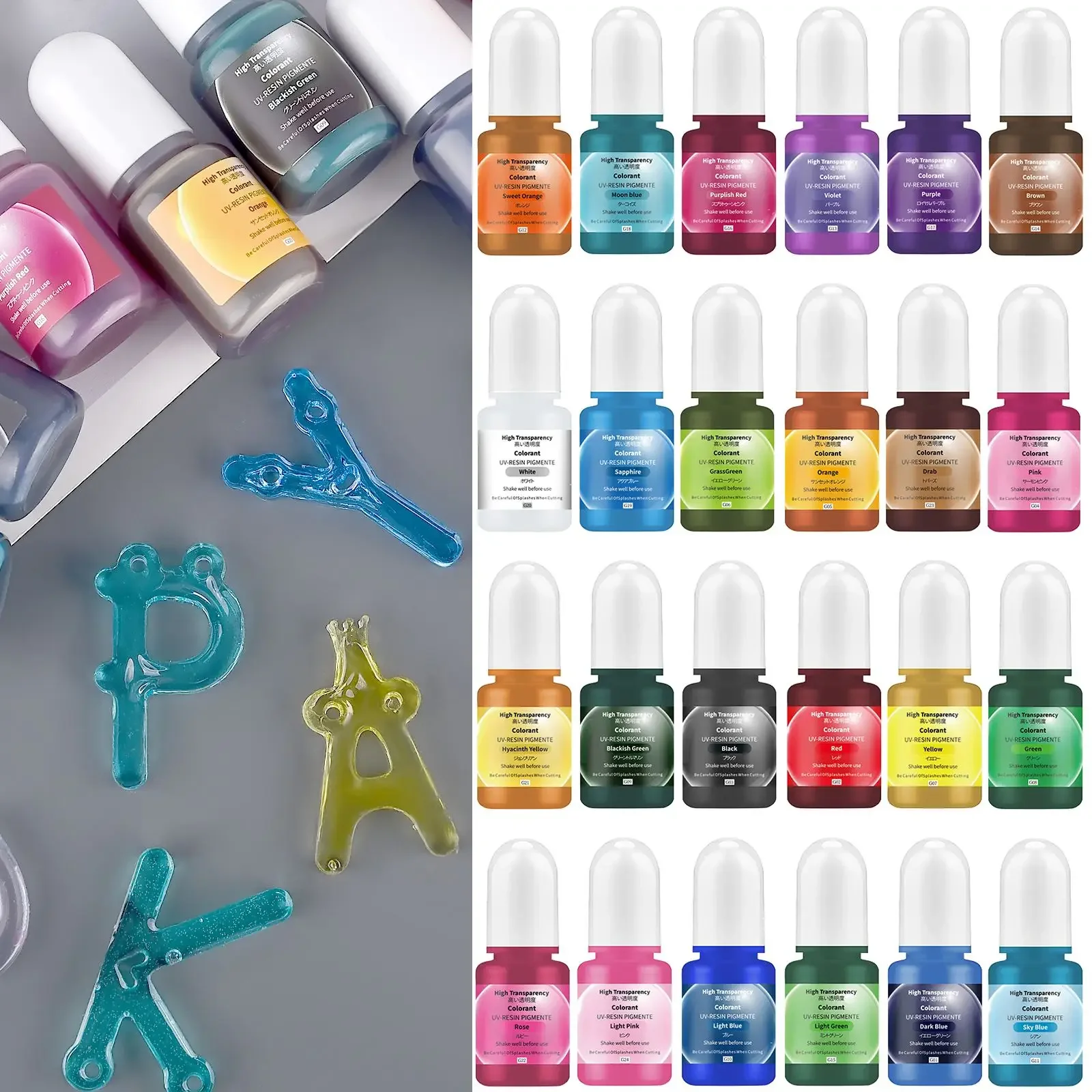 

24Colors 5ml Epoxy Resin Pigment Transparent Non-Toxic AB Epoxy Resin Dye Liquid For UV Resin Coloring Resin Jewelry Making