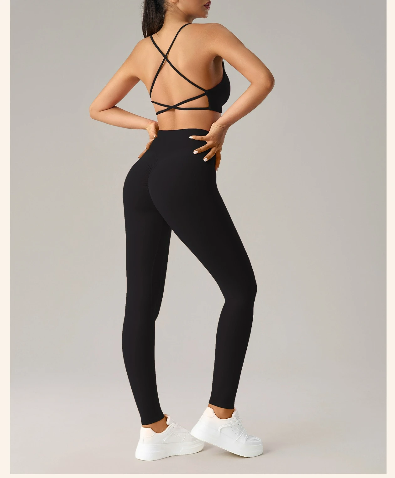 Women's 2-Piece Yoga Set, Sexy Open Back Sports Bra + High Waist Leggings, Nude Feel Butt Lifting Workout Outfit