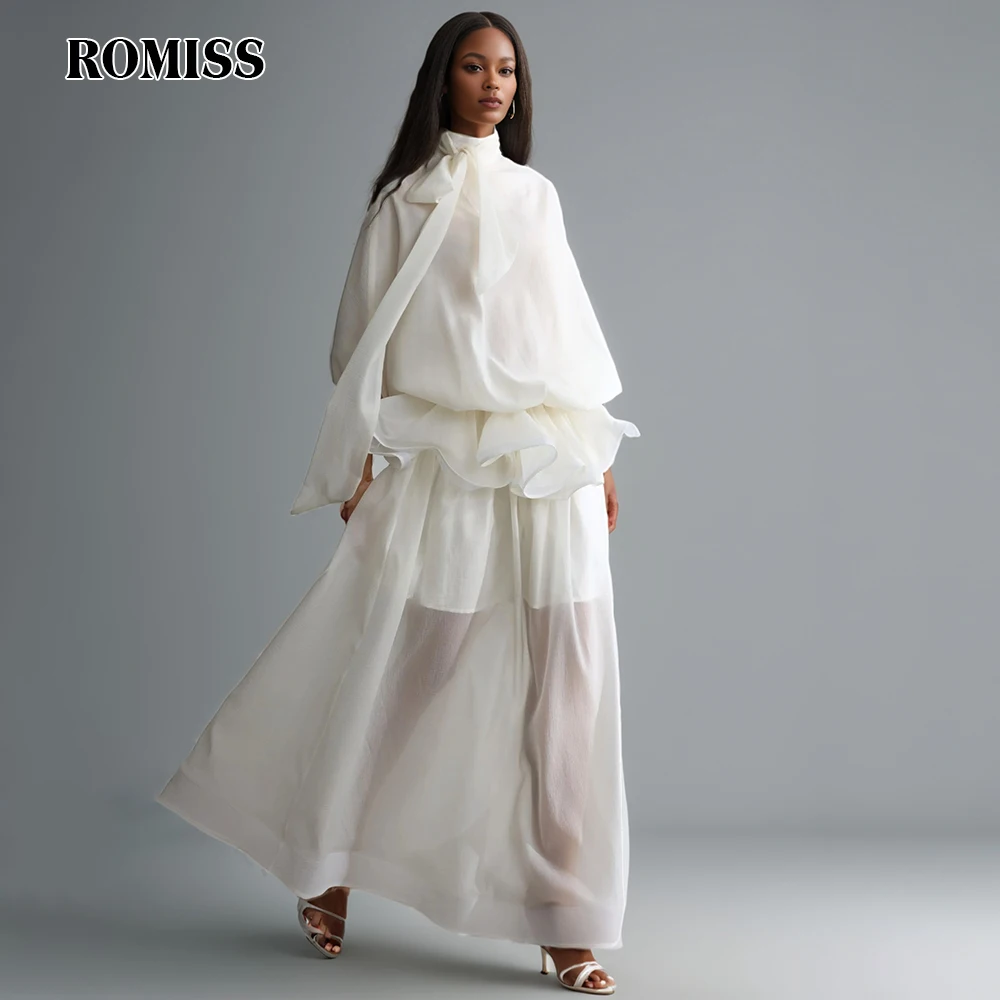 

ROMISS Solid Loose Spliced Bowknot Elegant Dresses For Women High Neck Half Sleeves High Waist Dress Female Clothes New