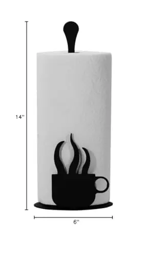 

Black Iron Countertop Paper Towel Dispenser With Coffee Mug And Steam Silhouette Decor