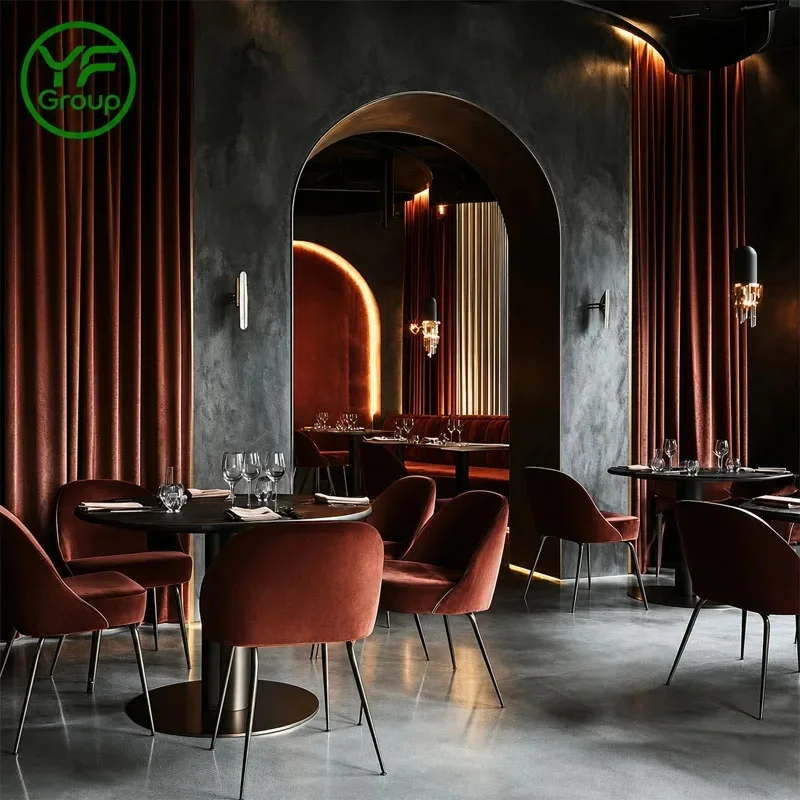 Modern Luxury Restaurant Furniture Booth Seating with Marble Tables and Chairs Set for Hotel Bistro Lounge