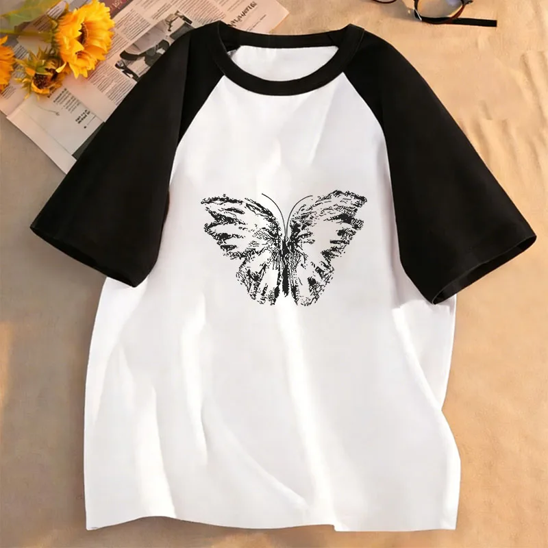 Retro Butterfly Design Printed T Shirts Short Sleeve Kids Children's T-shirt Boys Girls Summer Spring Casual Top Tee Shirt