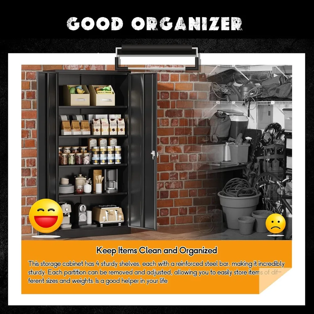 خزانة تخزين معدنية مع قفل، وخزانة تخزين جراج فولاذية مع بابين وأرفف قابلة للتعديل، وتنظيم الملفات