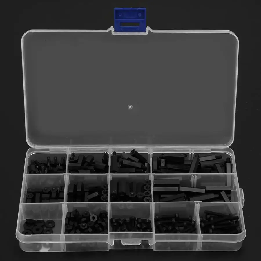 Espaciadores de columna hexagonal bidireccional de nailon negro, 320 piezas, M3, para placa base PCB, juego de tuercas de tornillo de espaciado de plástico fijo