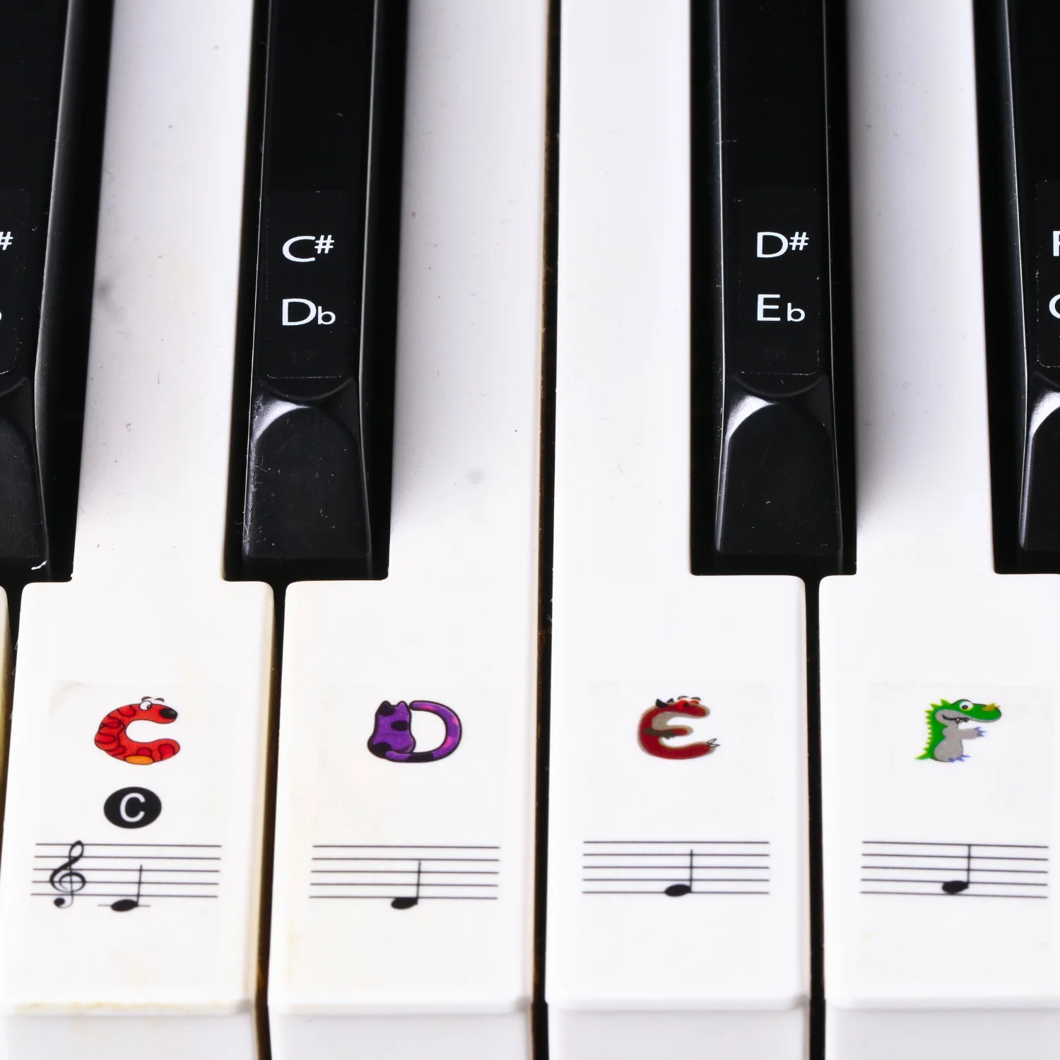 

Большие жирные наклейки на клавиши фортепиано, подходят для начинающих — этикетки с мультяшными буквами, увеличивают интерес на изучение, красочные