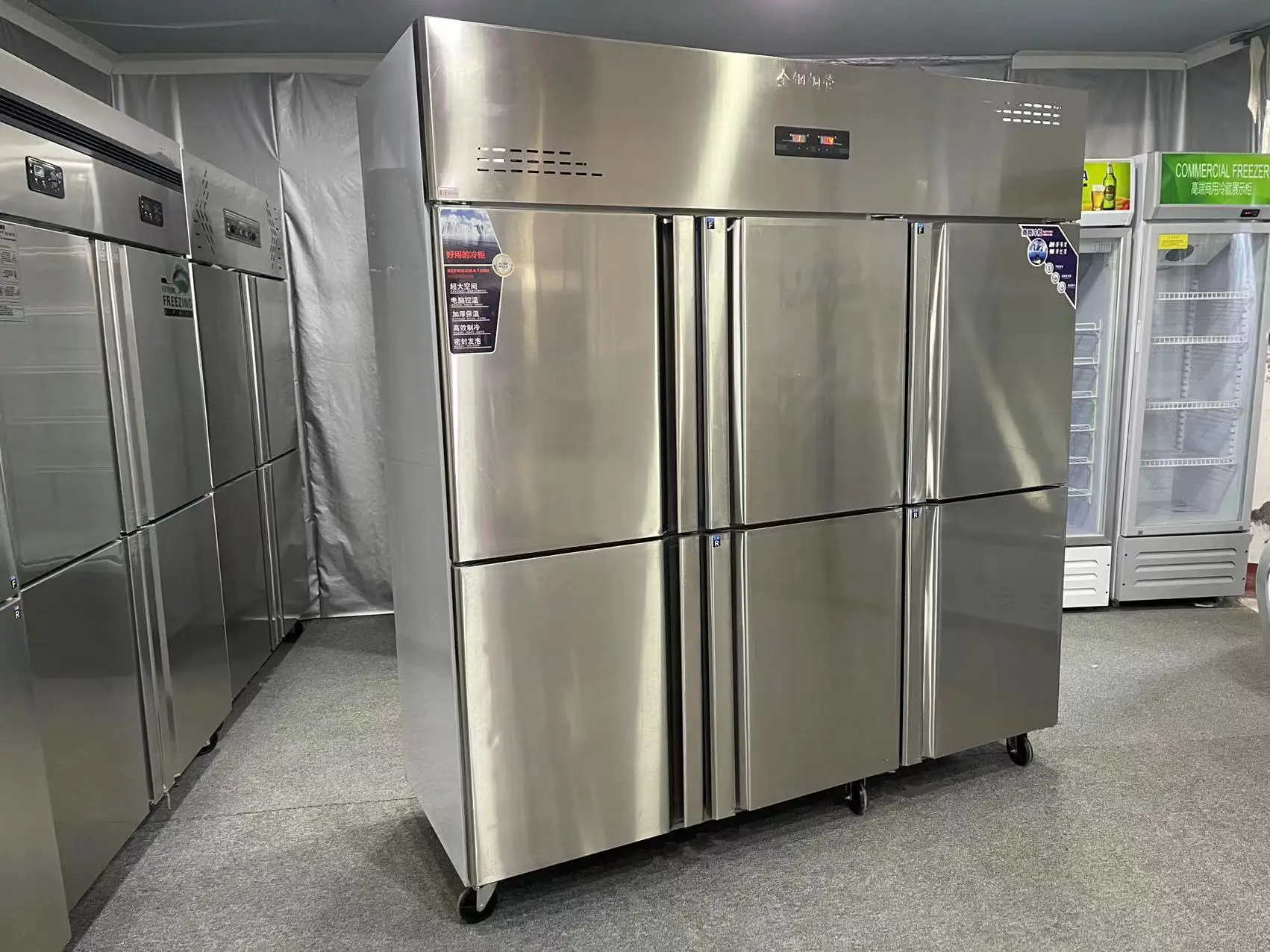 2 4 6 portas de aço inoxidável vertical comercial freezer geladeira para cozinha de restaurante