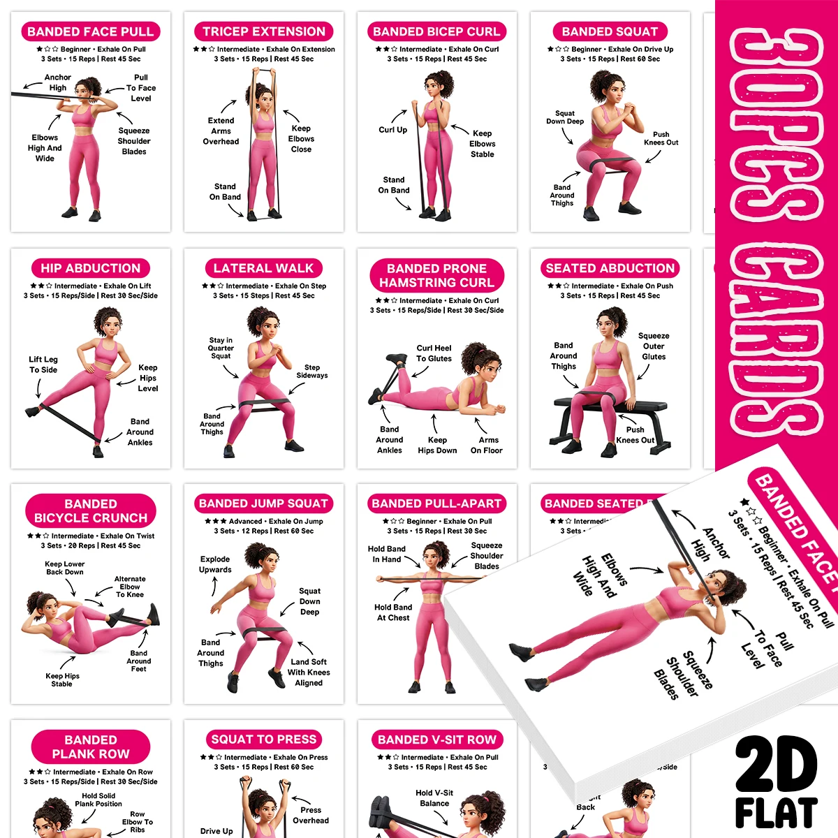 Home Gym Full Setup - 30pcs Banded Exercise Cards,Full-Body Workout Flashcard