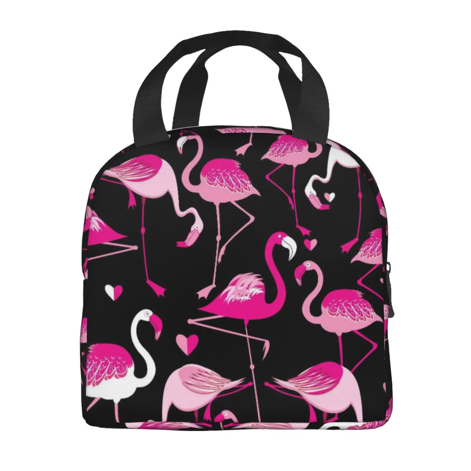 Flamingo Pattern Print Lunch Bag Waterproof Insulated Canvas Cooler Bag Thermal Cold Food Picnic Travel Tote for Women Children