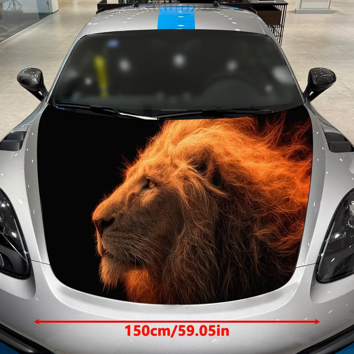 Car Decals A Lion In Fiery Orange-Red Hues Close - Up With Flowing Mane Textures, Side Profile Posture And Intense Visual Impact