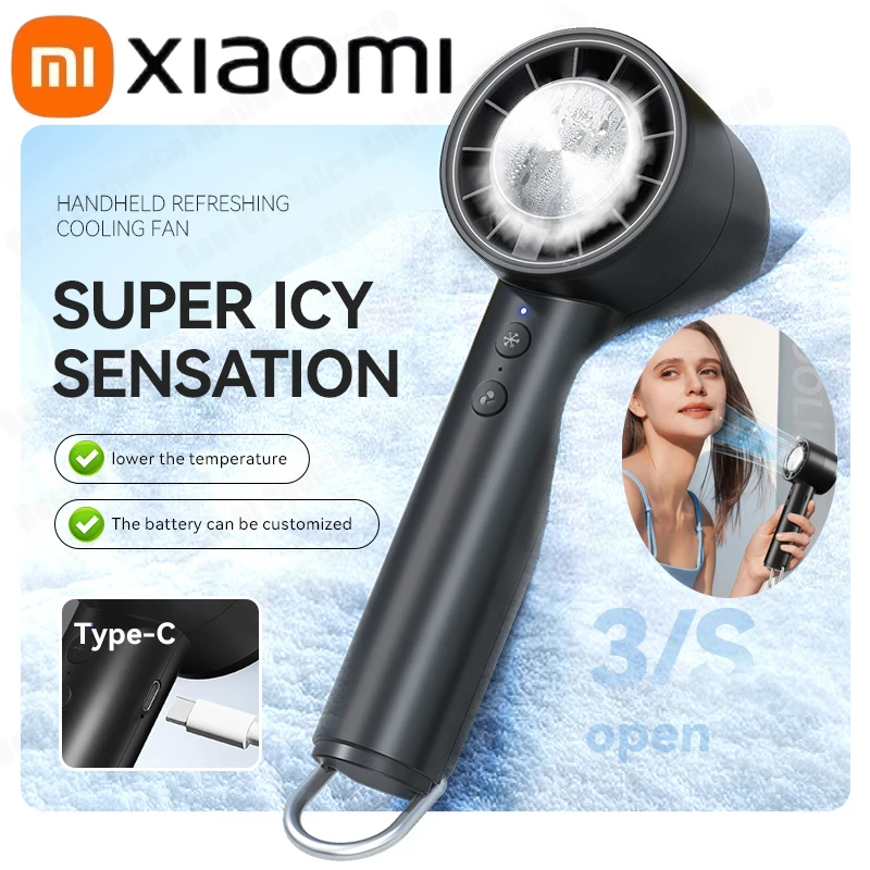 Xiaomi Handheld Mini-Eisventilator, Kühlklimaanlage, wiederaufladbar, mit LED-Anzeige, 5-Gang-Supercooler Turbo-Ventilator für Reisen
