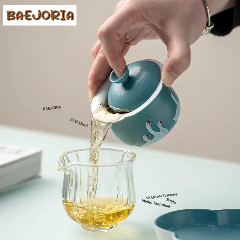 BAEJORIA Hand-painted White Goose Tea Set Complete Set Retro Tea Ceremony Set Teapot And Tea Cup Set Drinkware Ornaments Craft