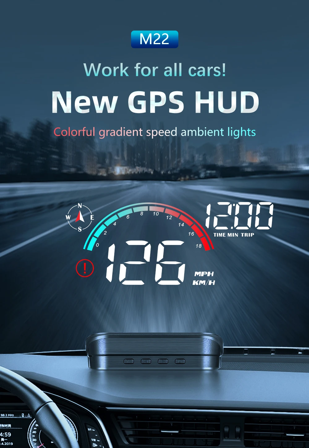 GPS M22 Auto-Smart-High-Definition-Digital-Messgerät Head-Up-Display KM/H Digital HUD Universeller Geschwindigkeits-Windschutzscheiben-Projektor Plug&Play – Detail 1