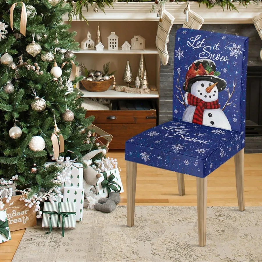 4 قطع من أغطية كراسي تناول الطعام لعيد الميلاد بتصميم رجل الثلج الأزرق لديكور المنزل في العطلات، غطاء قابل للإزالة وقابل للغسل Cha #3