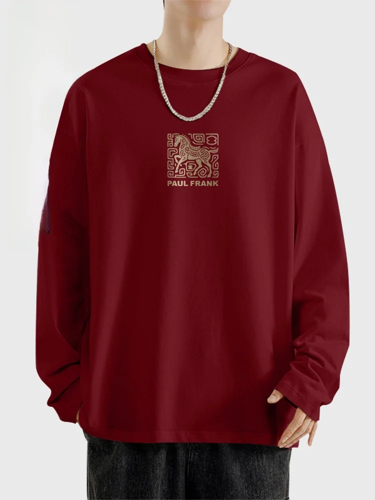 

Хлопковая футболка с длинными рукавами, мужская весенняя повседневная модная дышащая футболка с круглым вырезом и принтом для молодежи и пар