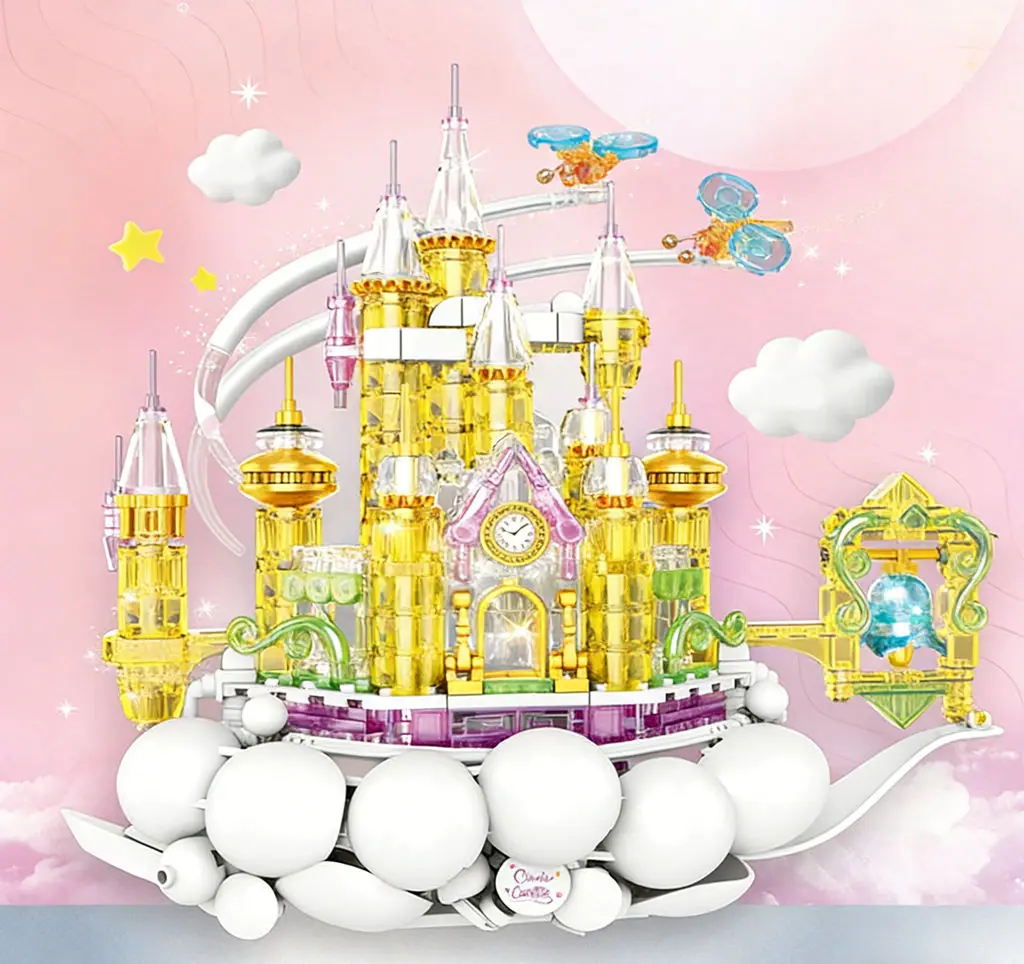 

Moon Cloud Castle Girls Building Blocks- LED Light Princess Toy,Mini Brick Puzzle Assembly Kit with Portable Handle for Kids