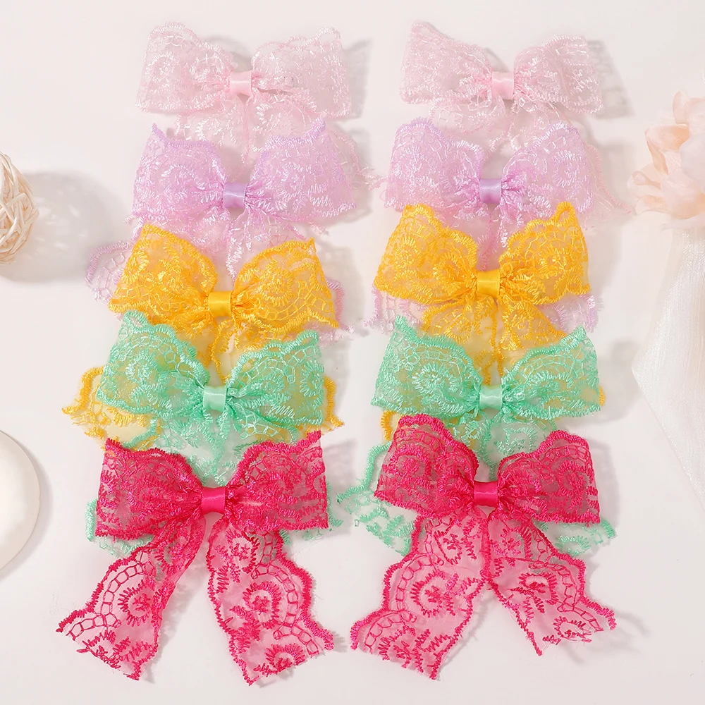 20 stücke Zufällige Farbe Spitze Kinder Bögen Haar Clips für Mädchen Bowknot Haar Clips Nette Barrettes Kopfbedeckungen Kinder Sicherheit Haarnadel haar Acc