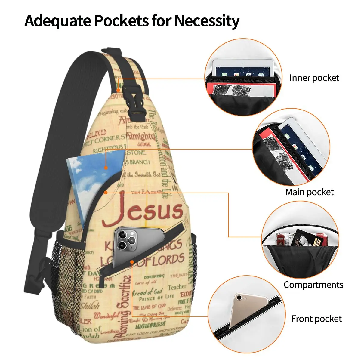 Jezus Bijbelse Crossbody Slingzakken Coole Borsttas God Christelijke Religie Schouderrugzak Dagrugzak Reizen Wandelen Sporttas