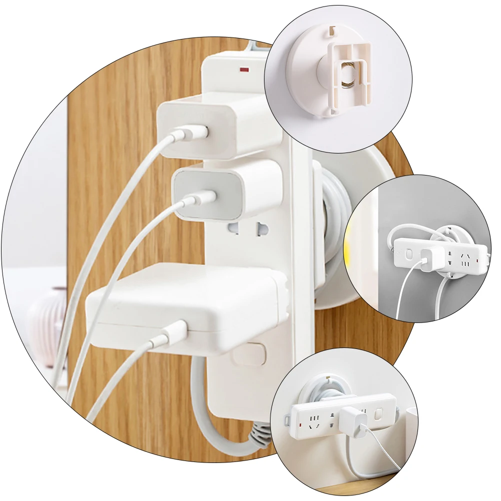 

1pc Wall Socket Holder White Abs Power Strip Fixer Rotating Cable Winder Rack Nail- Strong Bearing Sturdy Durable