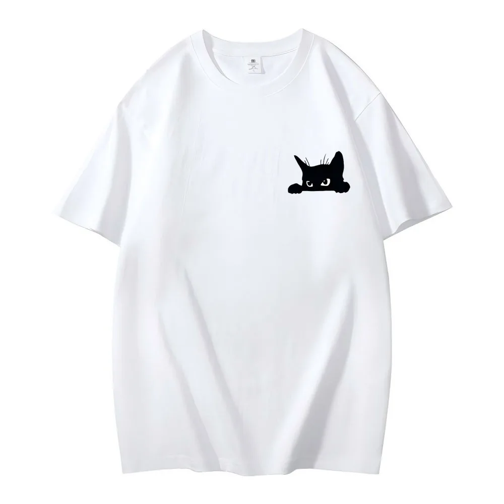 

2025 Summer Men's 100% Cotton Loose-Fitting Casual Fashion T-Shirt with Cat Pattern Print Round Neck Short Sleeve. Short-sleeved