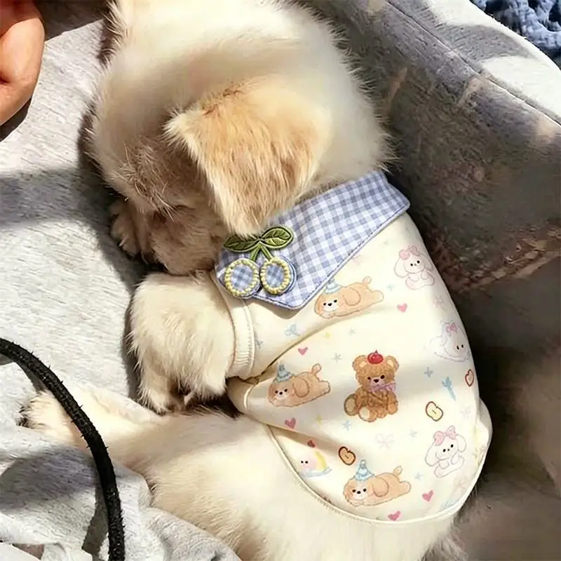 Pet Coats Cute Navy Collar Strawberry Pet Clothing Soft Breathable Bear Print Dog Vest for Small Dog Teddy Yorkshire Chihuahua view 6